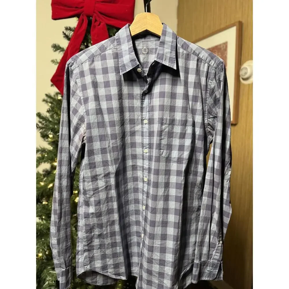 Men's Long Sleeve Button-Up Shirt - Gray and Black Checkered